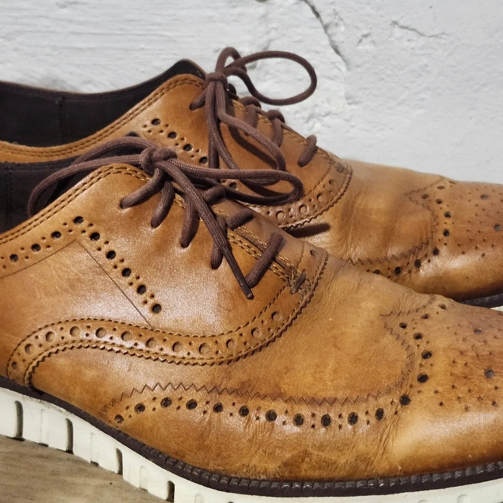 Cole Haan Zerogrand Wingtip Oxford Mens British Tan Leather Brogue Shoes Size 11